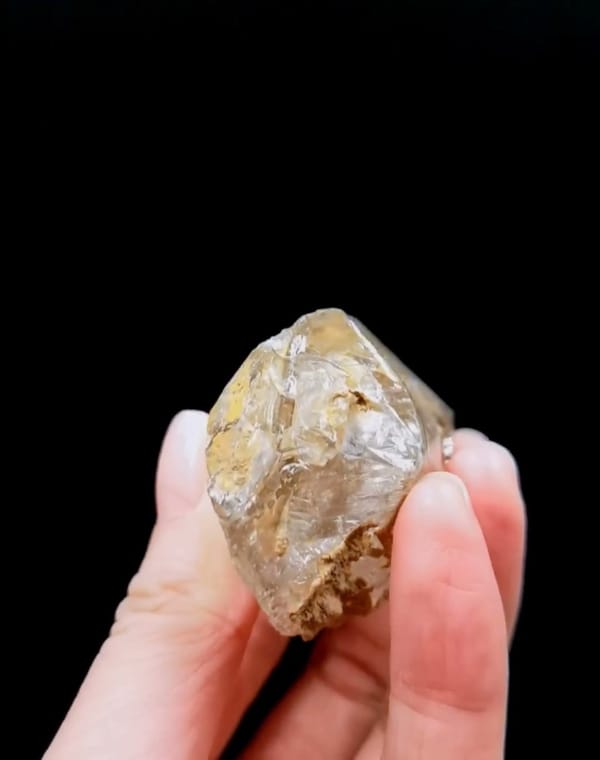 Complete underside view of the exact Twin-Peak Golden Skeletal Quartz from Pakistan