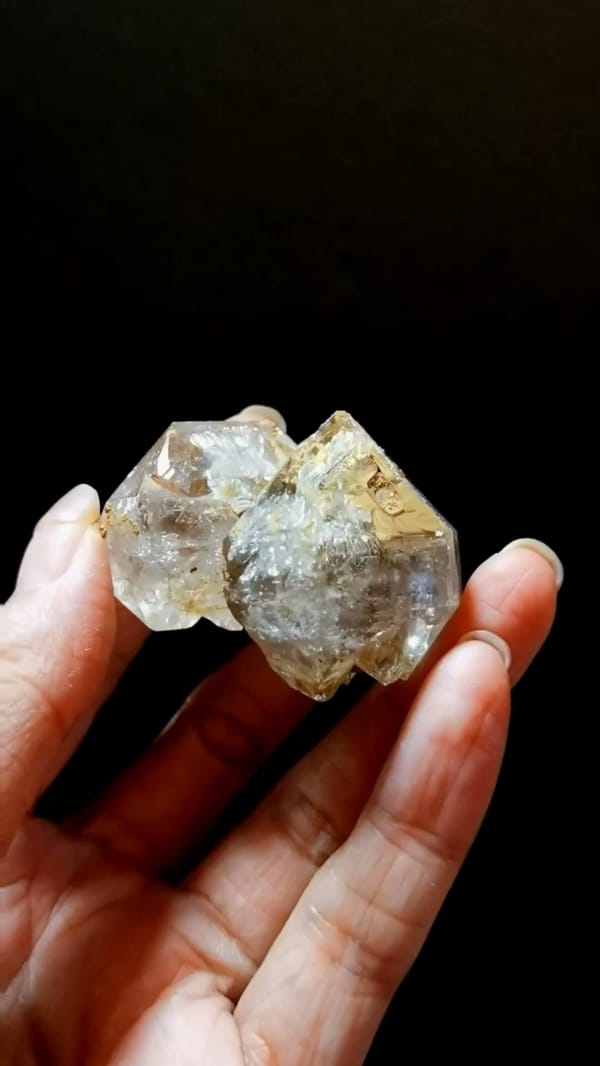 Complete front view of Paired Skeletal Quartz Cluster from Pakistan