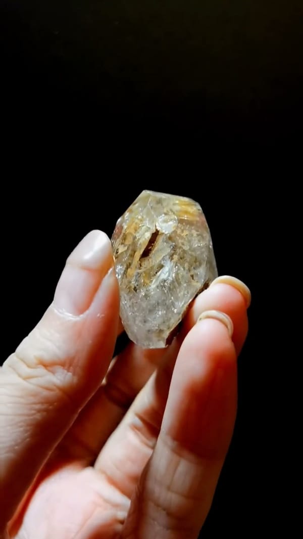 Complete side view of the exact Golden Windowed Skeletal Quartz from Pakistan