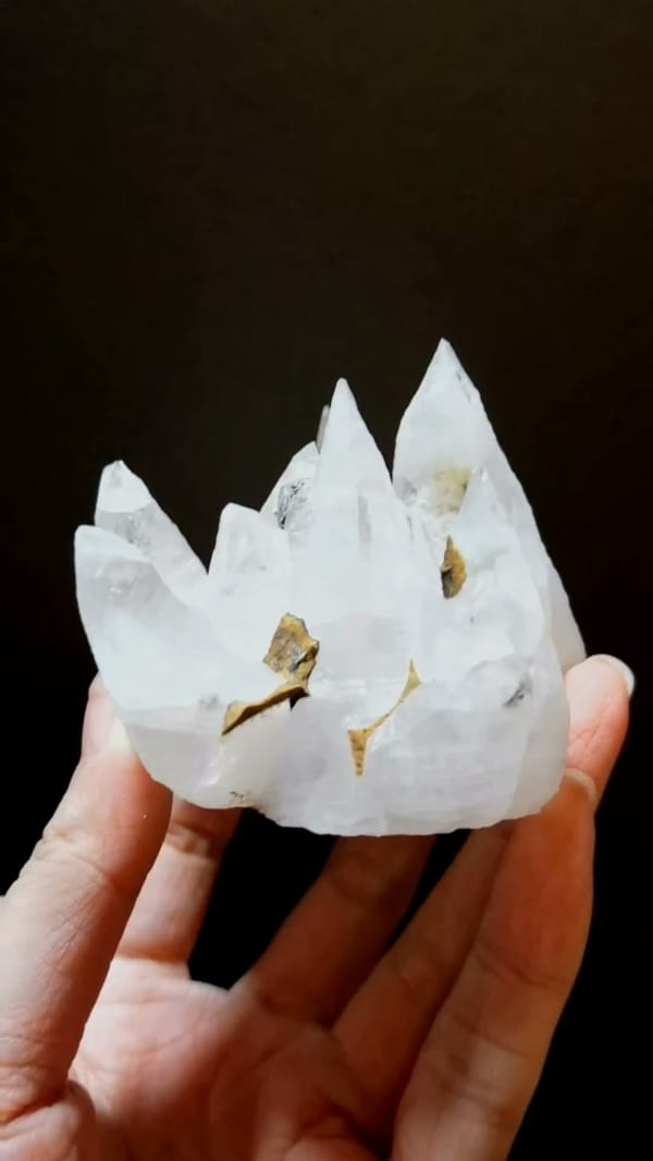 Complete front view of Ice-Clear Dogtooth Calcite Cluster from Hunan