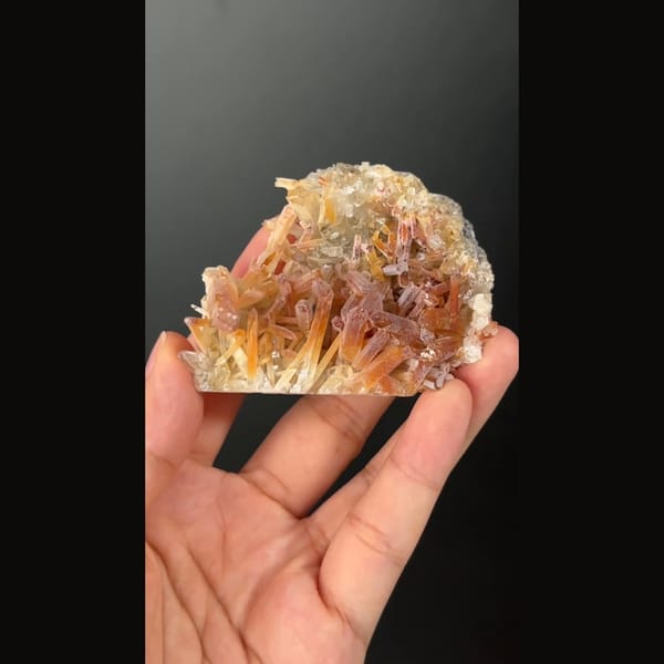 Fan-shaped golden-brown citrine quartz cluster from Jinkouhe, Sichuan — detail view