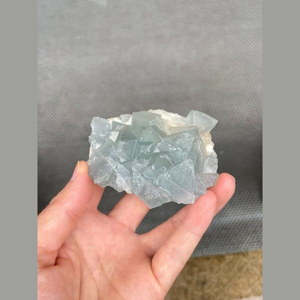 Pale green octahedral fluorite from Jiangxi — detail view