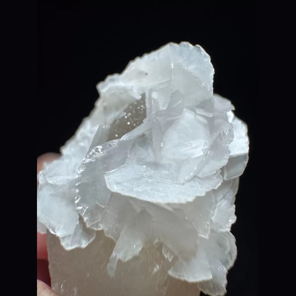 Frosted quartz with white petal calcite from Inner Mongolia — detail view