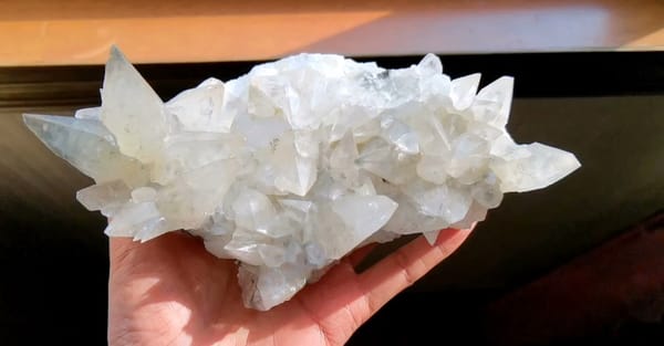 Complete front view of Large Dogtooth Calcite Cluster from Daye