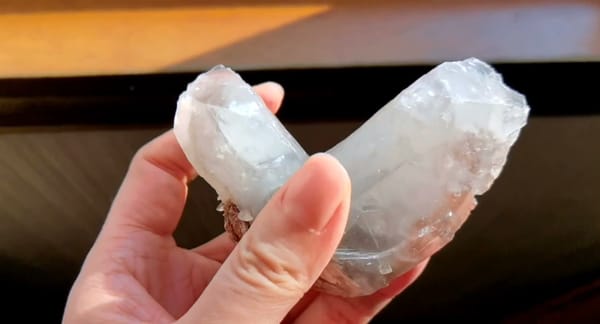 Complete underside view of the exact Twinned Swallowtail Calcite from Daye