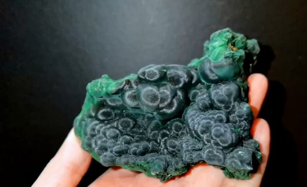 Complete side view of the exact Botryoidal Chatoyant Malachite from Congo