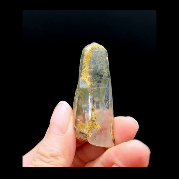 Himalayan green phantom quartz point from Tibet — detail view