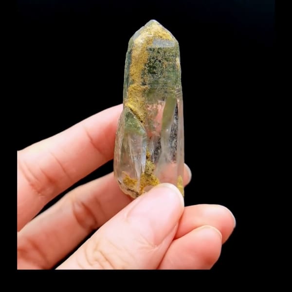 Himalayan green phantom quartz point from Tibet — detail view