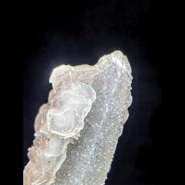 Sparkly quartz with pink calcite and pyrite from Inner Mongolia — alternate view