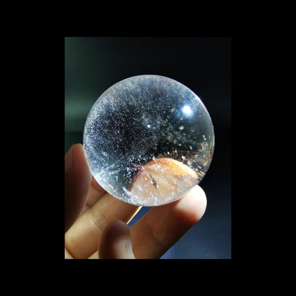 Starry clear quartz sphere, 43.5 mm — complete view