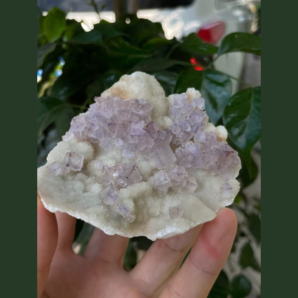 Lavender fluorite on white matrix plate from Guizhou — alternate view