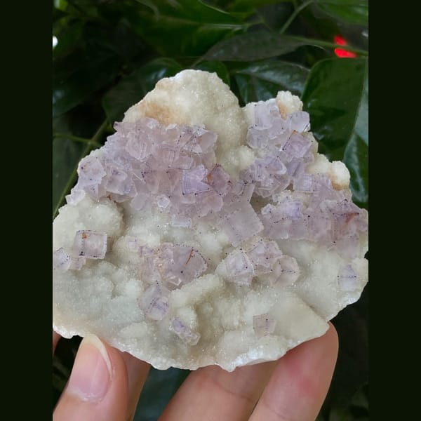 Lavender fluorite on white matrix plate from Guizhou — alternate view