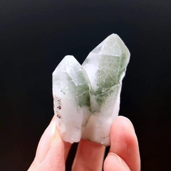 Small green phantom quartz from Pakistan — complete view