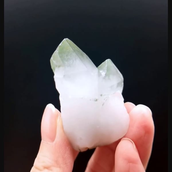 Small green phantom quartz from Pakistan — detail view