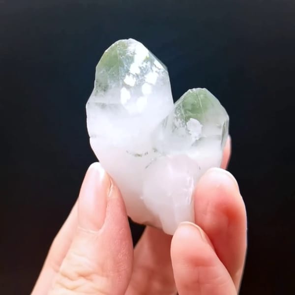 Small green phantom quartz from Pakistan — detail view