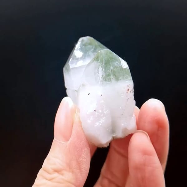 Small green phantom quartz from Pakistan — detail view
