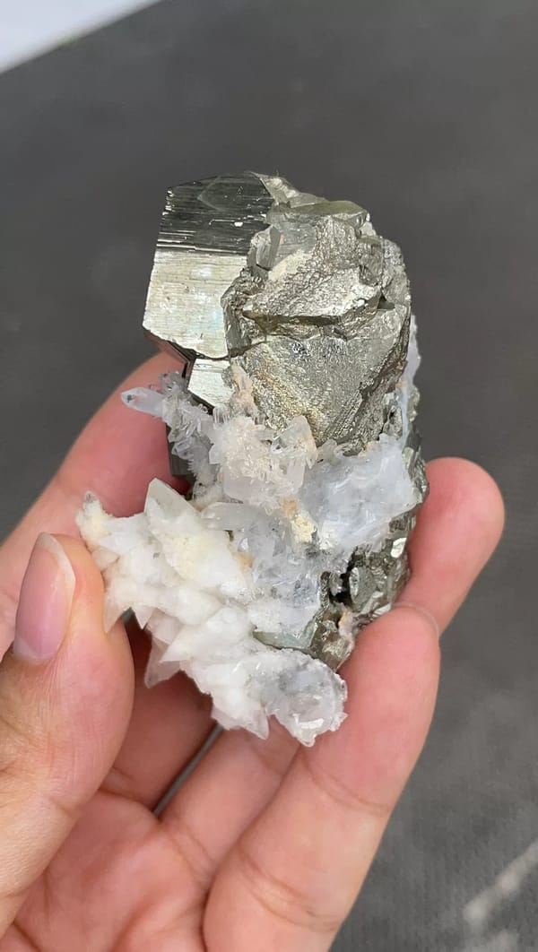 Pyritohedral Pyrite with Milky Quartz — Yunnan — individual mineral specimen view 3