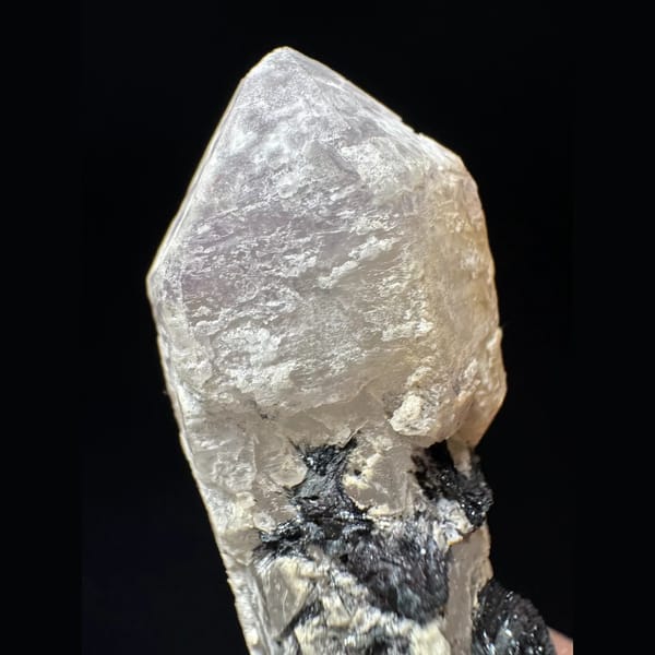Pale amethyst with an open specular hematite rosette from Inner Mongolia — alternate view