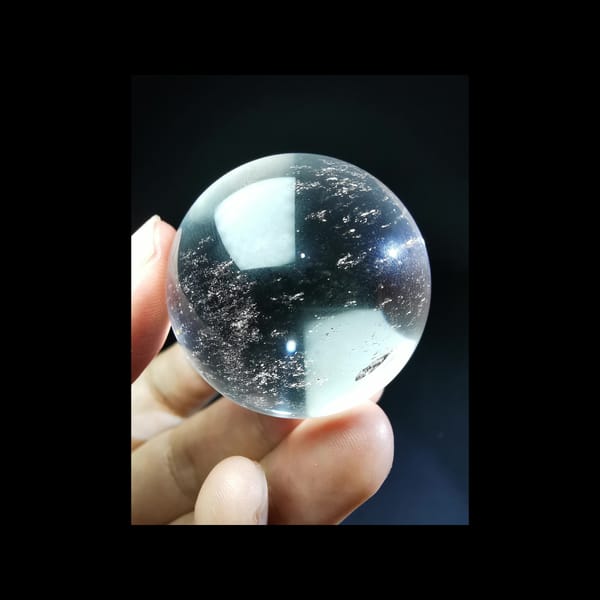Sparkling clear quartz sphere, 38 mm — detail view