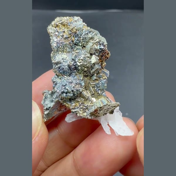 Iridescent Pyrite with Etched Quartz Yaogangxian 3.5 cm — complete view