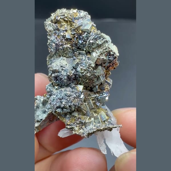 Iridescent Pyrite with Etched Quartz Yaogangxian 3.5 cm — alternate view
