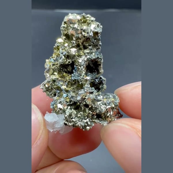 Iridescent Pyrite with Etched Quartz Yaogangxian 3.5 cm — alternate view