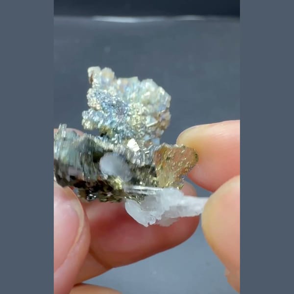 Iridescent Pyrite with Etched Quartz Yaogangxian 3.5 cm — detail view