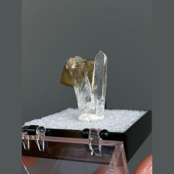 Clear quartz crystals with brown siderite from Bolivia — detail view