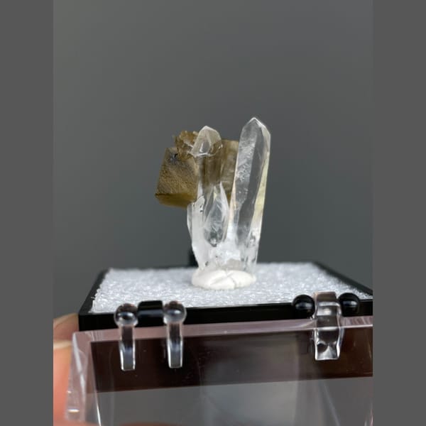 Clear quartz crystals with brown siderite from Bolivia — detail view