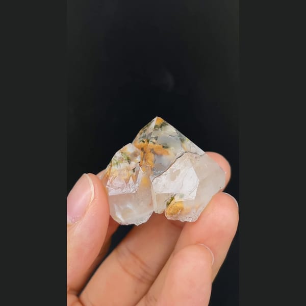 Clear garden quartz with orange inclusions from Meigu, Sichuan — complete view