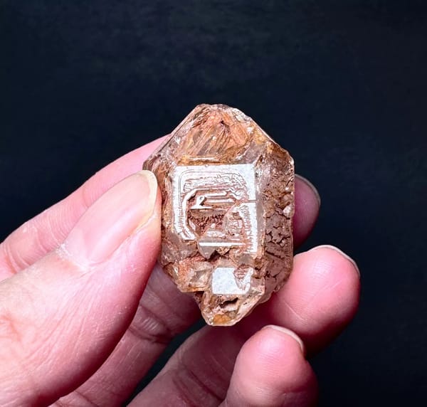 Stepped Red-Clay Skeletal Quartz Crystal — Madagascar — individual mineral specimen view 2