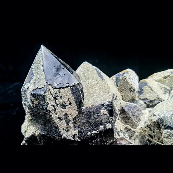 Smoky quartz cluster with epidote and feldspar from Shandong — alternate view