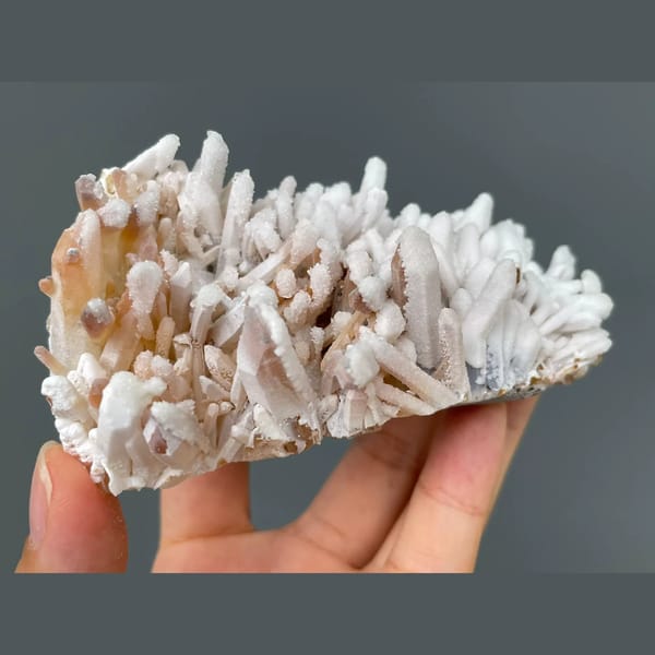 Frosted pale citrine point plate with dolomite from Jinkouhe, Sichuan — alternate view