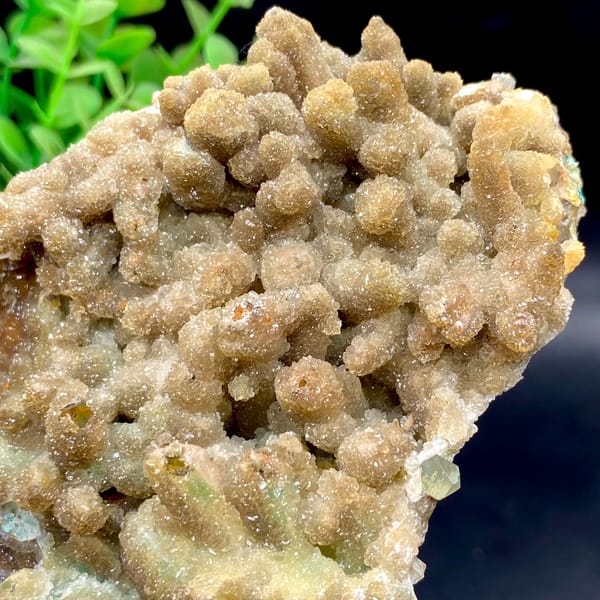 Pale sugary hemimorphite coating quartz — detail view