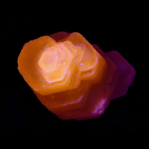 Pink stacked coin calcite from Fujian — detail view