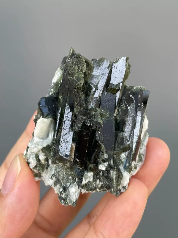 Deep Green Epidote Prisms on Pale Matrix — Pakistan — full specimen view 2 of 4