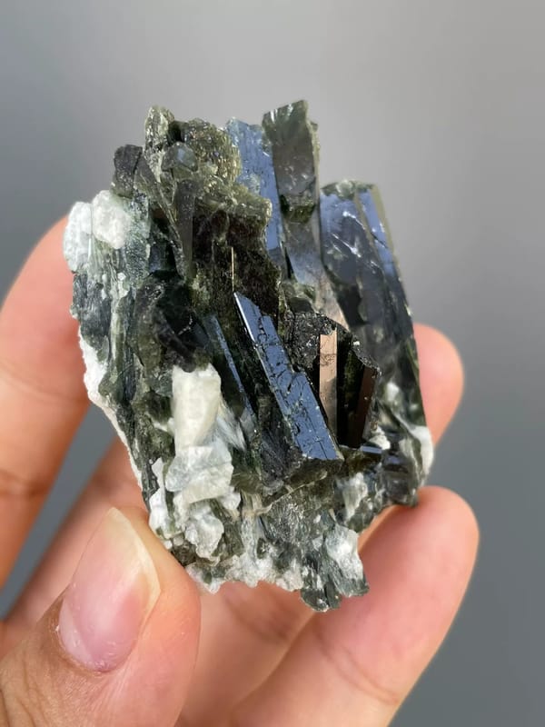 Deep Green Epidote Prisms on Pale Matrix — Pakistan — full specimen view 3 of 4