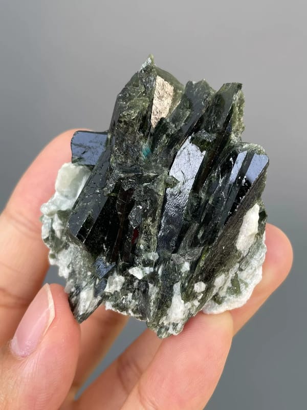 Deep Green Epidote Prisms on Pale Matrix — Pakistan — full specimen view 4 of 4