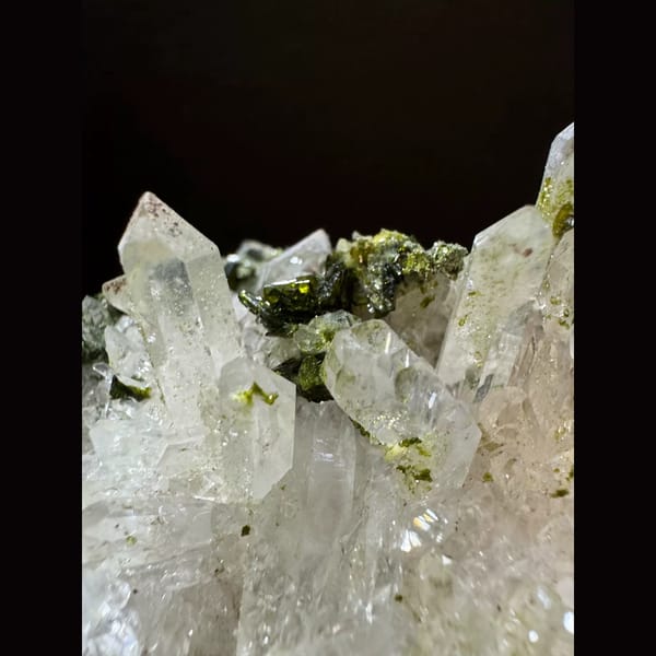 Epidote with double-terminated quartz from Sichuan — alternate view