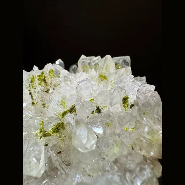 Epidote with double-terminated quartz from Sichuan — alternate view