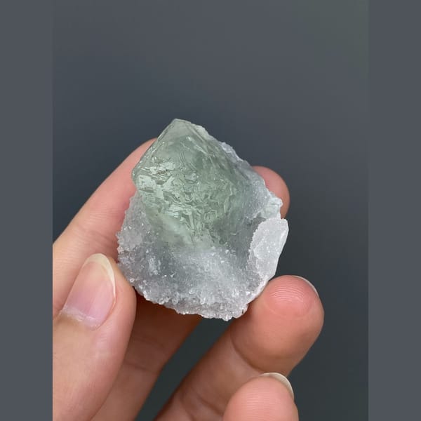 Pale mint green fluorite with quartz from Fujian — alternate view