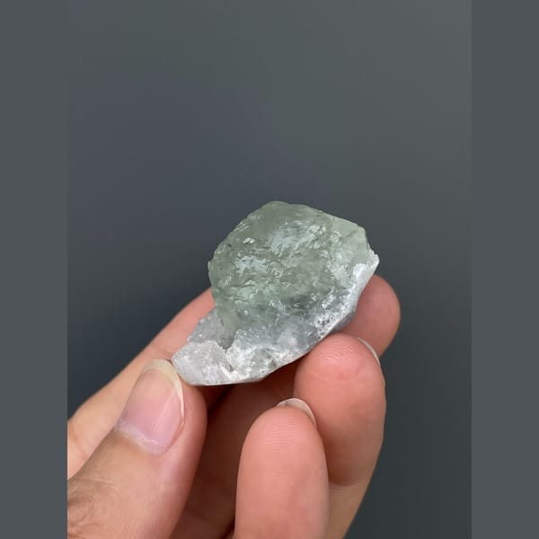 Pale mint green fluorite with quartz from Fujian — alternate view