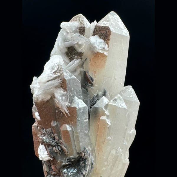Red quartz with petal calcite and specular hematite from Inner Mongolia — alternate view