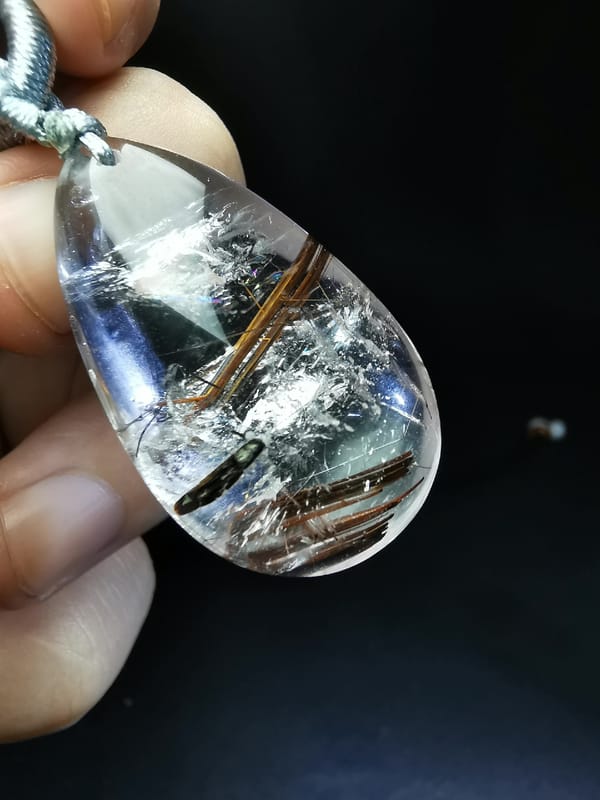 Copper Rutilated Quartz Teardrop Pendant — complete mineral specimen view 3