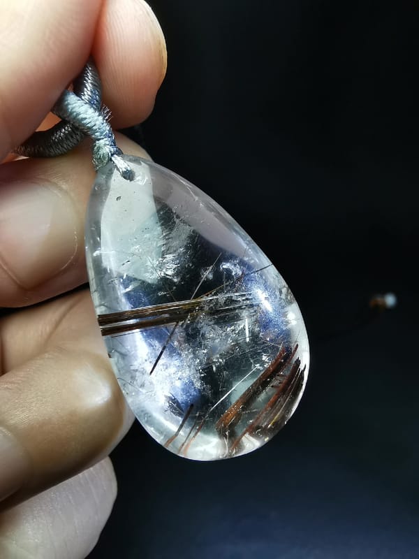 Copper Rutilated Quartz Teardrop Pendant — complete mineral specimen view 4