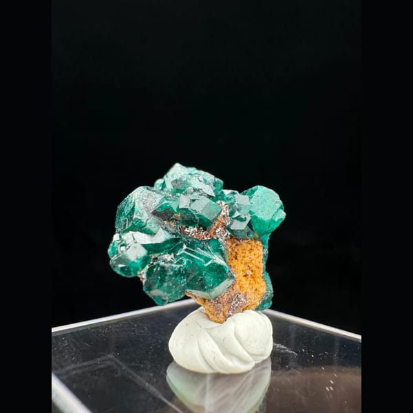 Emerald-green dioptase crystals from the Congo — detail view