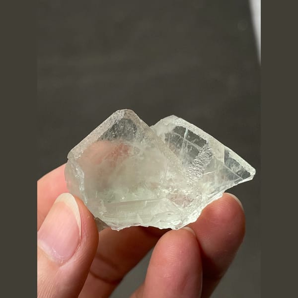 Transparent pale green fluorite from Xianghualing, Hunan — detail view