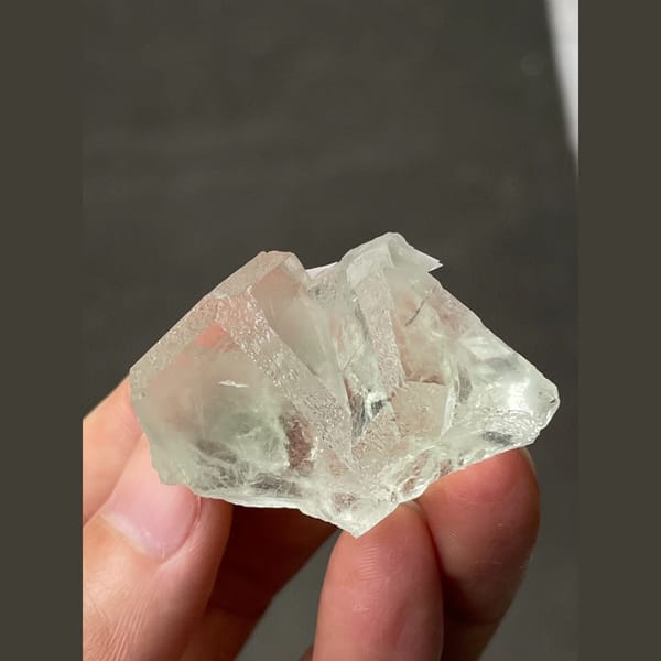 Transparent pale green fluorite from Xianghualing, Hunan — detail view