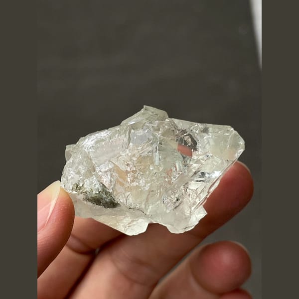Transparent pale green fluorite from Xianghualing, Hunan — detail view