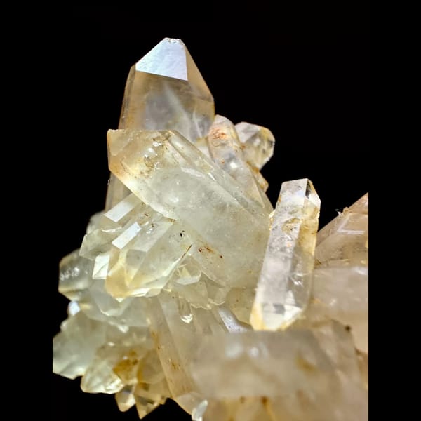 Double-terminated yellow quartz cluster from Brazil — detail view